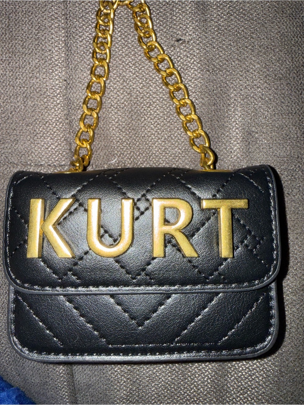 Kurt Quilted Black Leatherette Chain Shoulder Bag